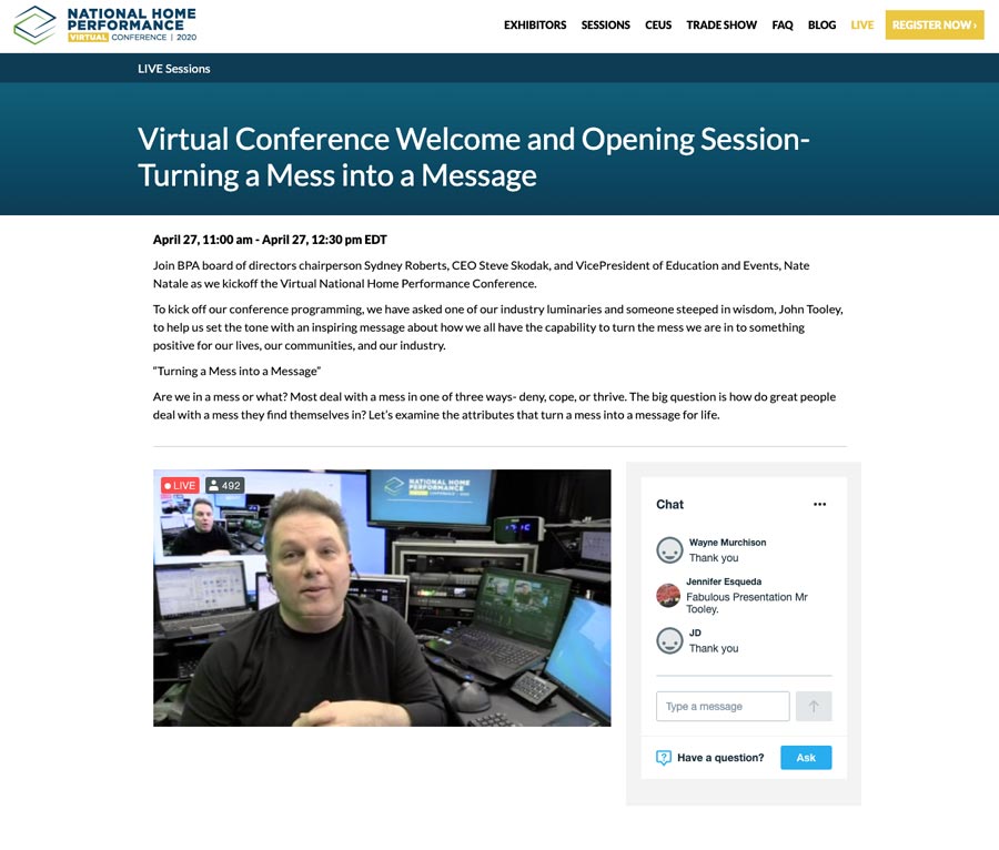 Live Session Page - National Home Performance Virtual Conference
