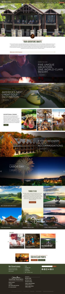 Screenshot of a Big Cedar Lodge home webpage.