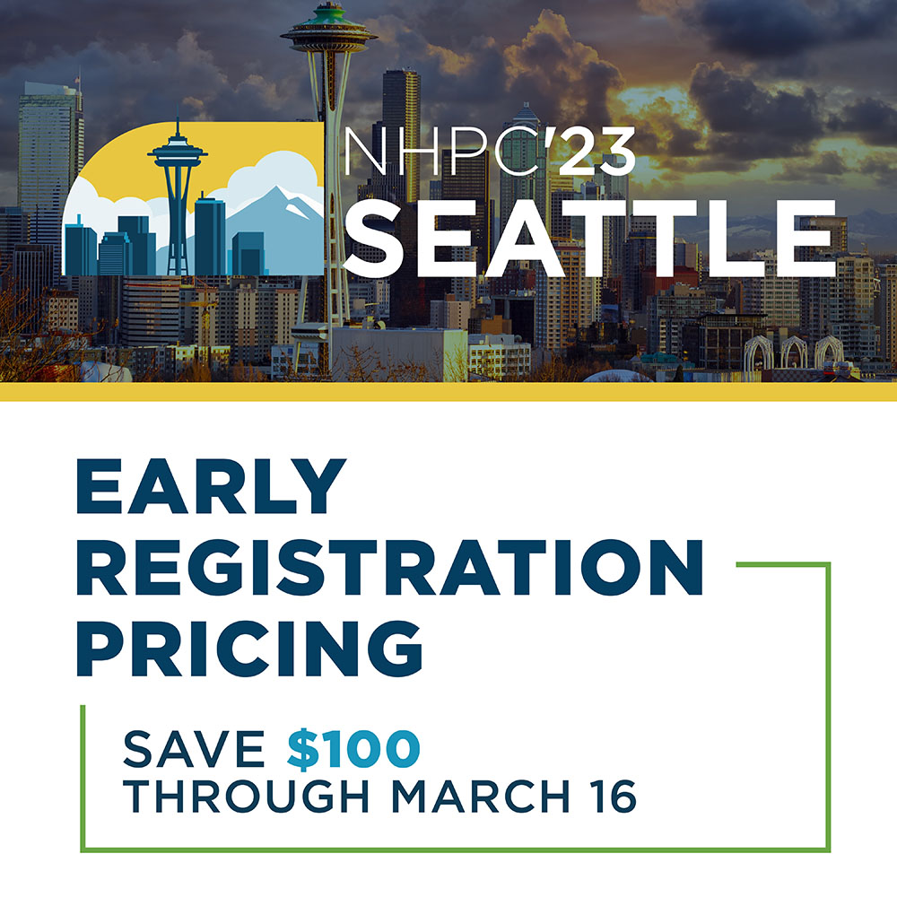 BPA social graphic with NHCP'23 Seattle logo. Text reads, "Early Registration Pricing. Save $100 through march 16."