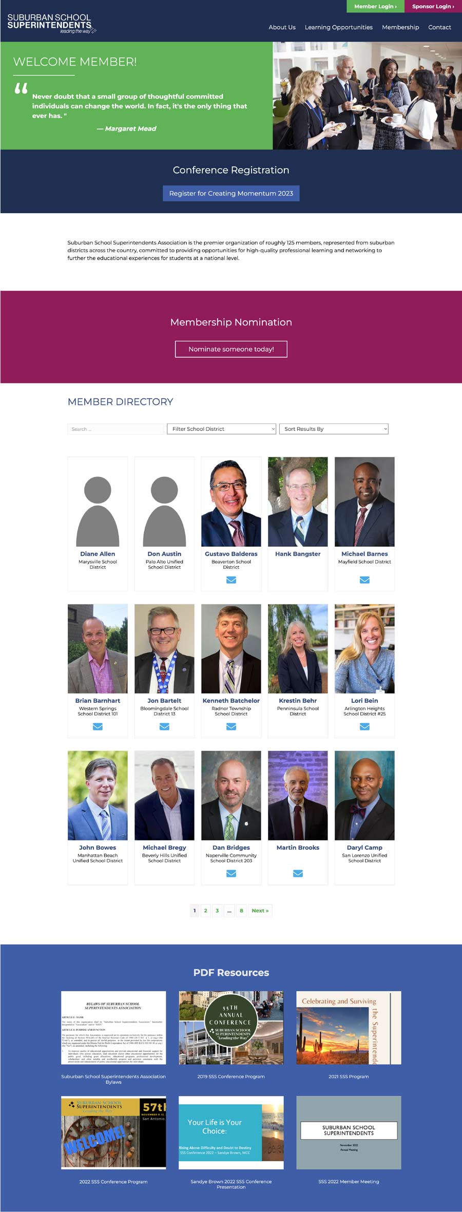 Screenshot of a page from the Suburban schools superintendents website.