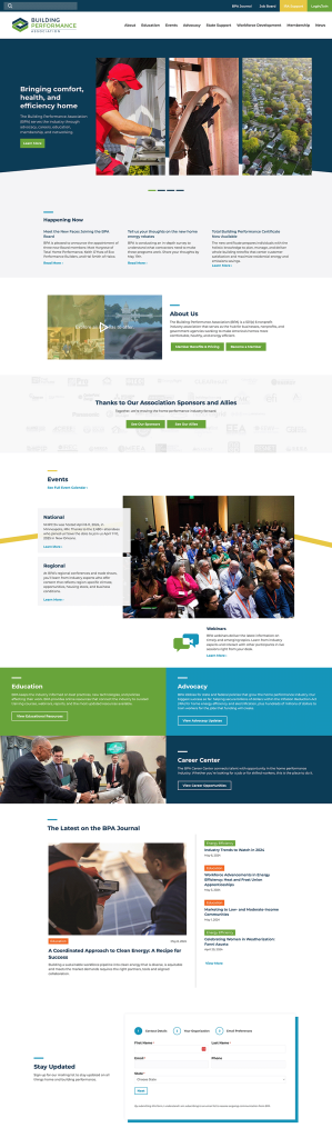 Screenshot of the home page of the Building Performance Association website