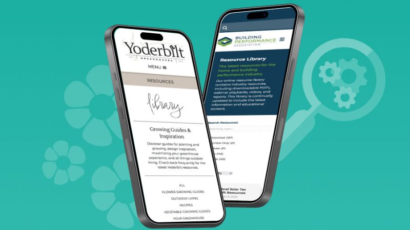 A teal background with two phone graphics. They have photos of yoderbilt's website