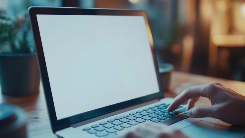 Hands typing on a laptop