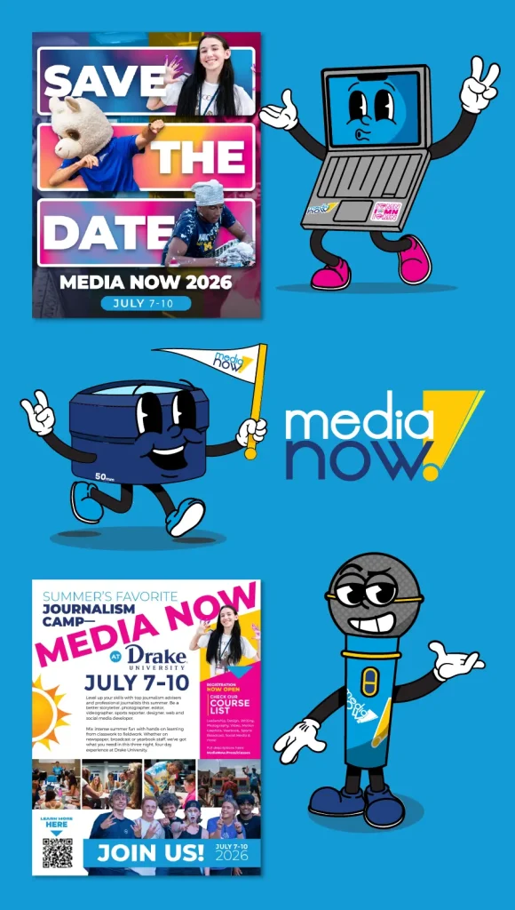 Media Now event portfolio with posters and graphics