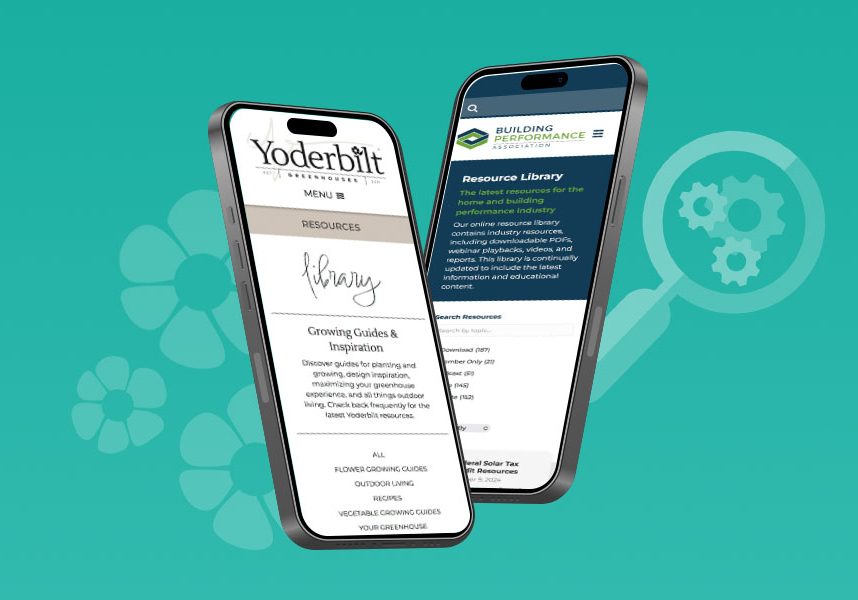 A teal background with two phone graphics. They have photos of yoderbilt's website
