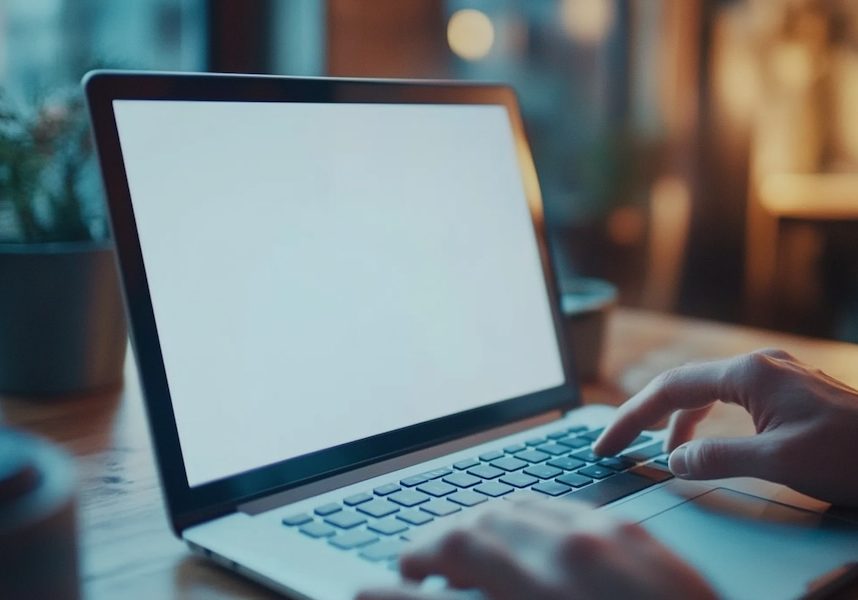 Hands typing on a laptop