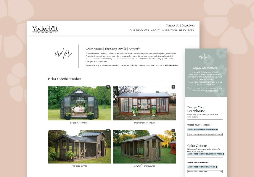 Screenshot of Yoderbilt's website oder form page with a pink background.