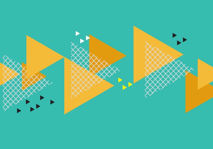 Graphic of yellow and black triangles on a teal background